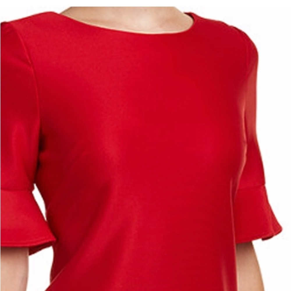 DONNA  RICCO.‎ Red, 1/4 bell Sleeve Cutout Border Dress. Straight fit.Up …